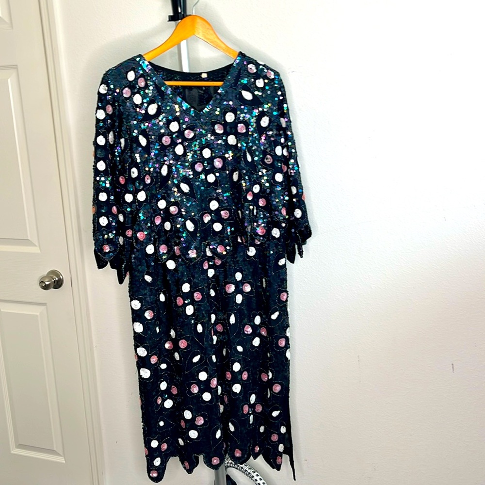Unknown Brand Vintage Beautiful Beaded Sequined Gown Floral Evening Wedding